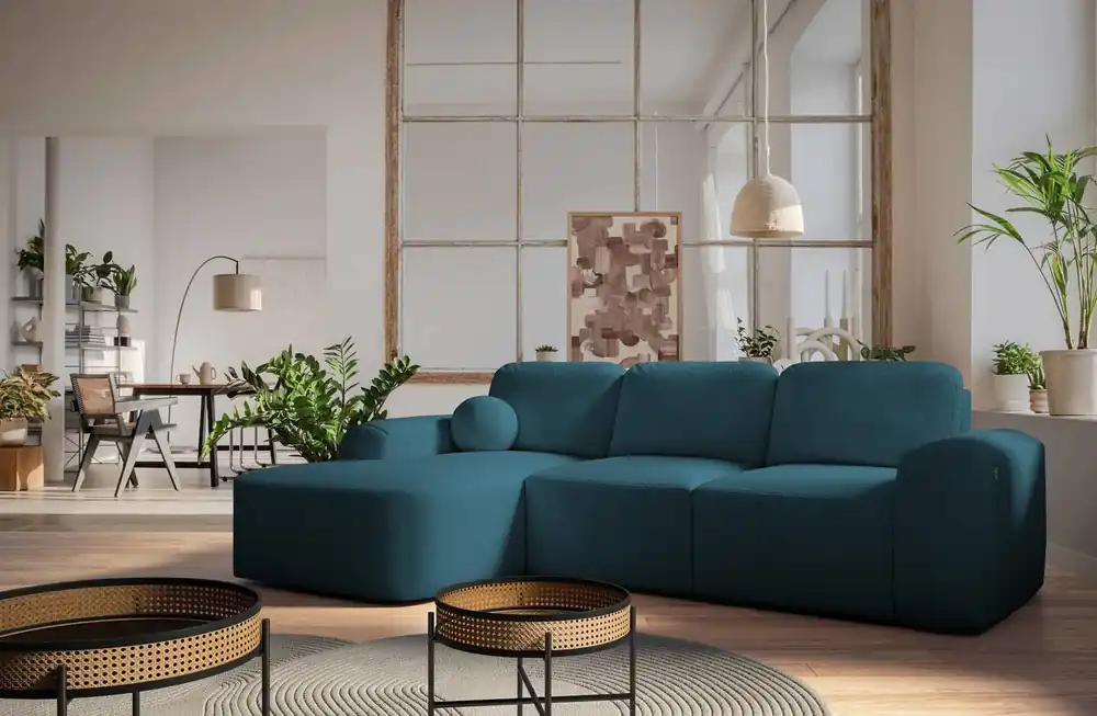Ecksofa mit Schlaffunktion Arbon türkis linke Ecke modernes Design mit markanter Form weicher Stoff Nur Für Kurze Zeit