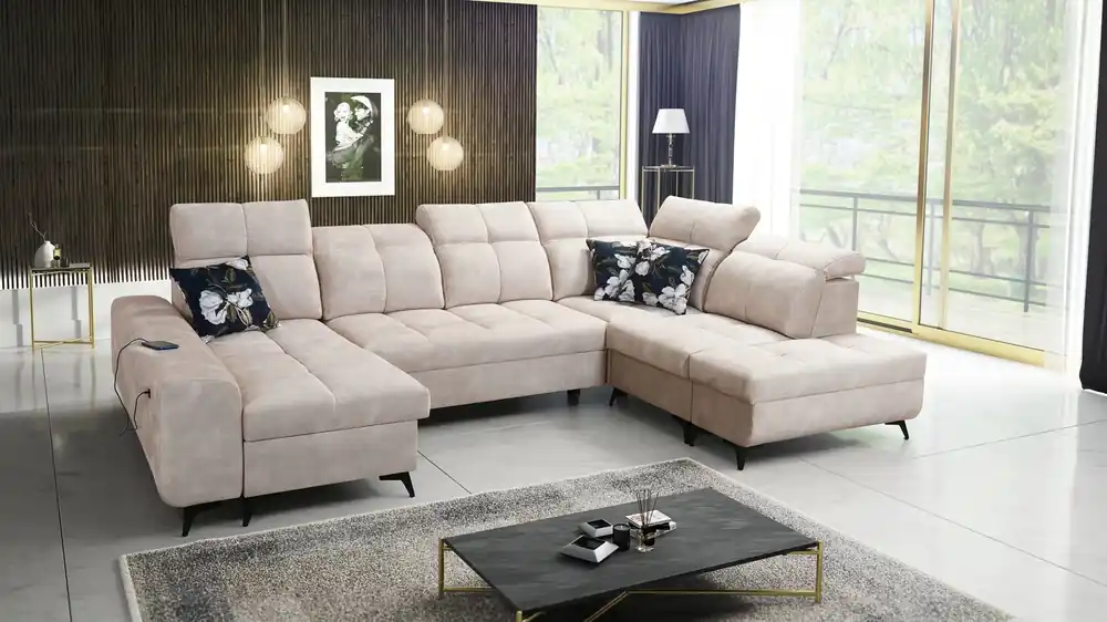 Buffalo VI Ecksofa mit Schlaffunktion beige links Funktionelles und stilvolles Ecksofa mit drei Bettkästen Neu Im Sortiment