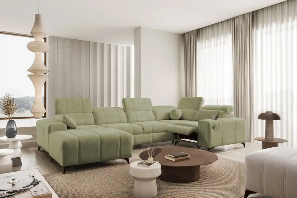Top-Preis Penejos IV Lux olive linkes Ecksofa mit Schlaffunktion Stilvolles Schlafsofa mit komfortablem ausziehbarem Fußteil