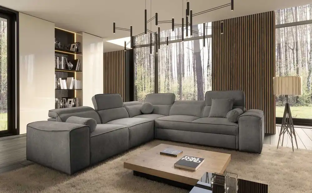 Ecksofa mit Schlaffunktion Viano III grau linke Seite stilvolles Ecksofa mit Bettzeugcontainern perfekt für moderne Interieurs Angebot