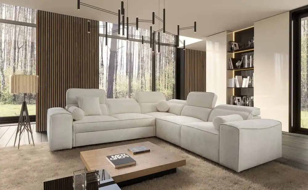 Beliebt Ecksofa mit Schlaffunktion Viano III cremefarben rechts stilvolles Ecksofa mit Bettzeugcontainern perfekt für moderne Interieurs
