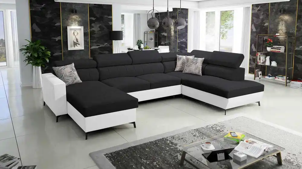Finale Aktion Ecksofa mit Schlaffunktion Savona VI schwarz/weiß links bequemes Ecksofa für Wohnzimmer mit zwei Bettkästen