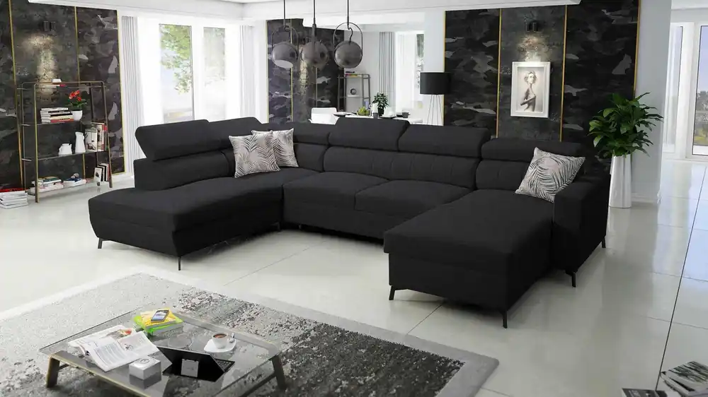 Ecksofa mit Schlaffunktion Savona VI schwarz rechts elegantes und bequemes Ecksofa für Wohnzimmer mit zwei Bettkästen Solange Der Vorrat Reicht