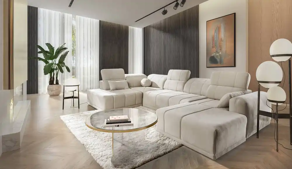 Aktuell Ecksofa mit Schlaffunktion Cetara VI beige rechte Seite komfortables und stilvolles Ecksofa mit verschiebbaren Rückenlehnen