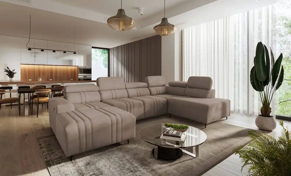Sonderaktion Ecksofa mit Schlaffunktion Castel VI hellbraun links komfortables und elegantes Ecksofa mit zwei Bettkästen