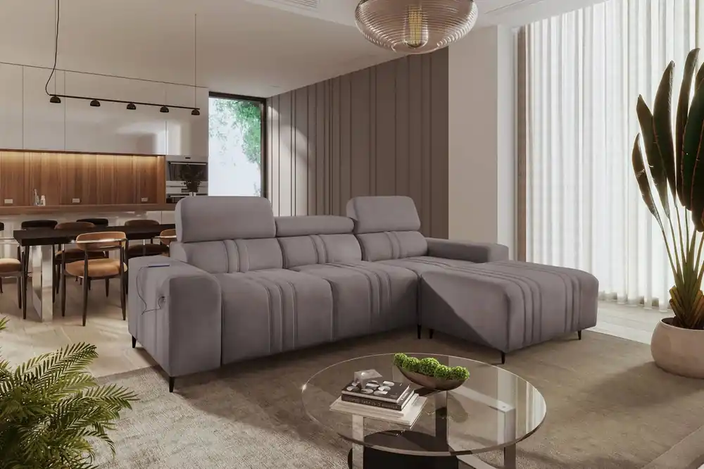 Garantierte Lieferung Ecksofa mit Schlaffunktion Castel grau-braun rechte Ecke komfortables und stilvolles Schlafsofa mit Bettzeugcontainer