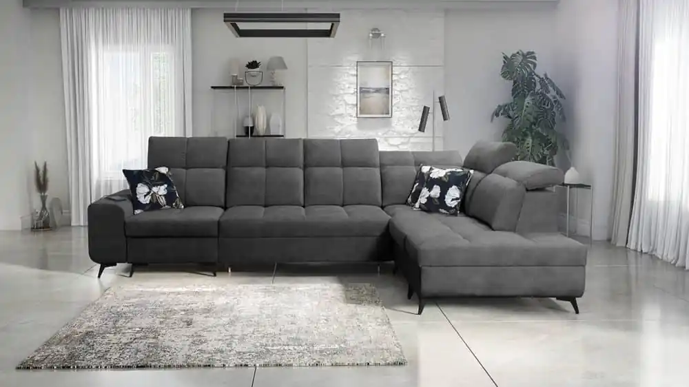 Ecksofa mit Schlaffunktion Buffalo XI graphit rechte Seite stilvolles Ecksofa mit drei Bettkästen Velourstoff Nur Heute