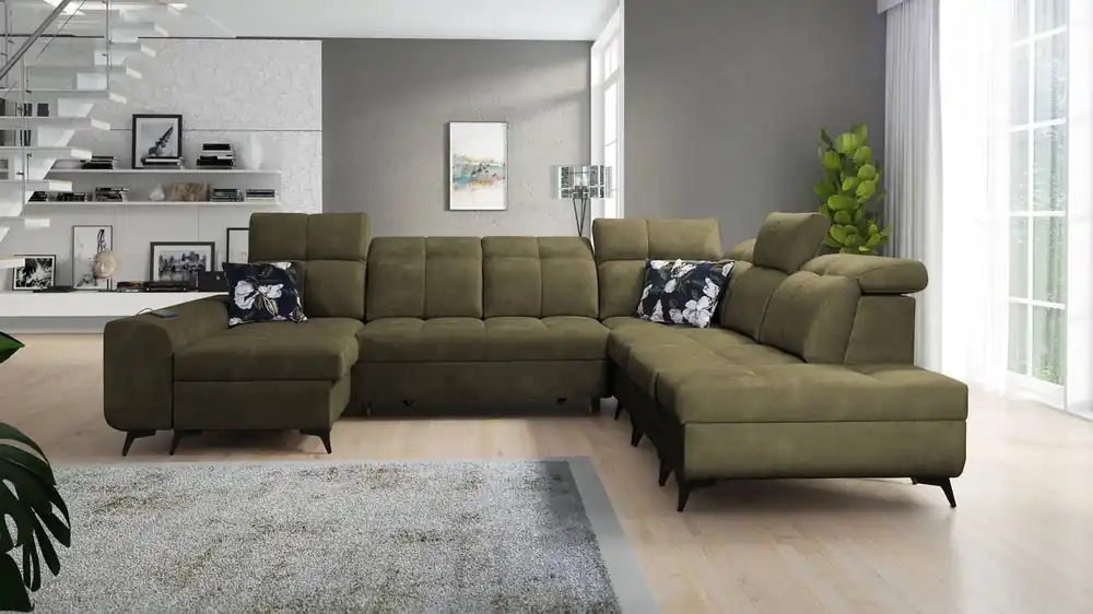 Solange Der Vorrat Reicht Ecksofa mit Schlaffunktion Buffalo X olivgrün links funktionelles und bequemes Ecksofa für ein Zimmer mit Bettzeugcontainern