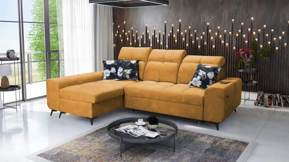 Ecksofa mit Schlaffunktion Buffalo gelb links Funktionelles und stilvolles Ecksofa mit Bettkasten Preis Gesenkt