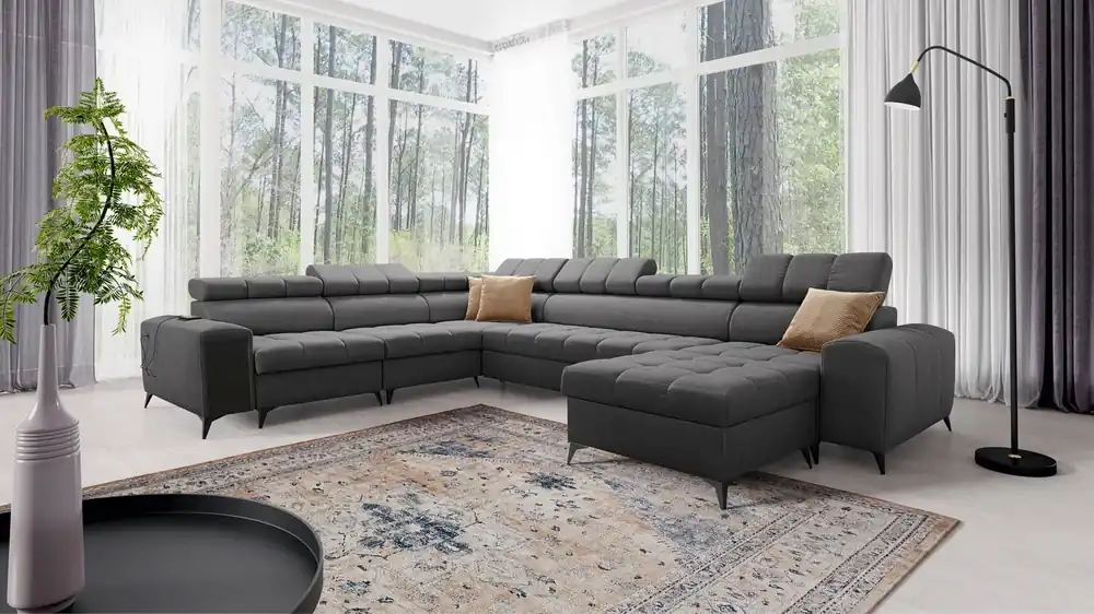 Aktuell Ecksofa mit Schlaffunktion Bolmso VIII graphit rechts elegantes und bequemes Ecksofa mit Schublade ideal für geräumige Innenräume