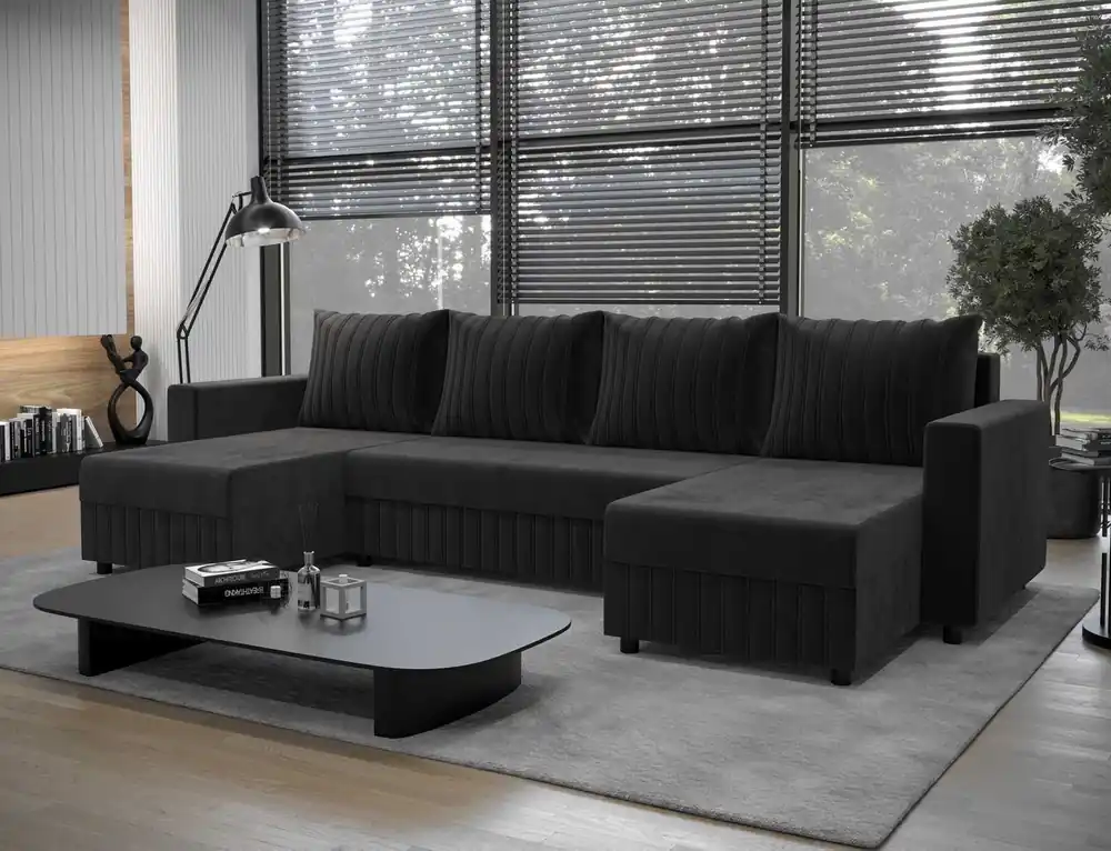 Ecksofa mit Schlaffunktion Pasco U graphit klassisches Design geschmackvoller Körper mit garantierter Funktionalität und Komfort weicher Stoff Online Kaufen