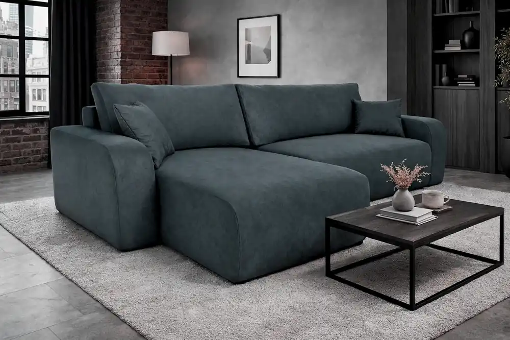 Markenware Ecksofa mit Schlaffunktion Fiesta XL dunkelgrau universal Ecksofa mit Bettzeugablage weicher Plüschstoff