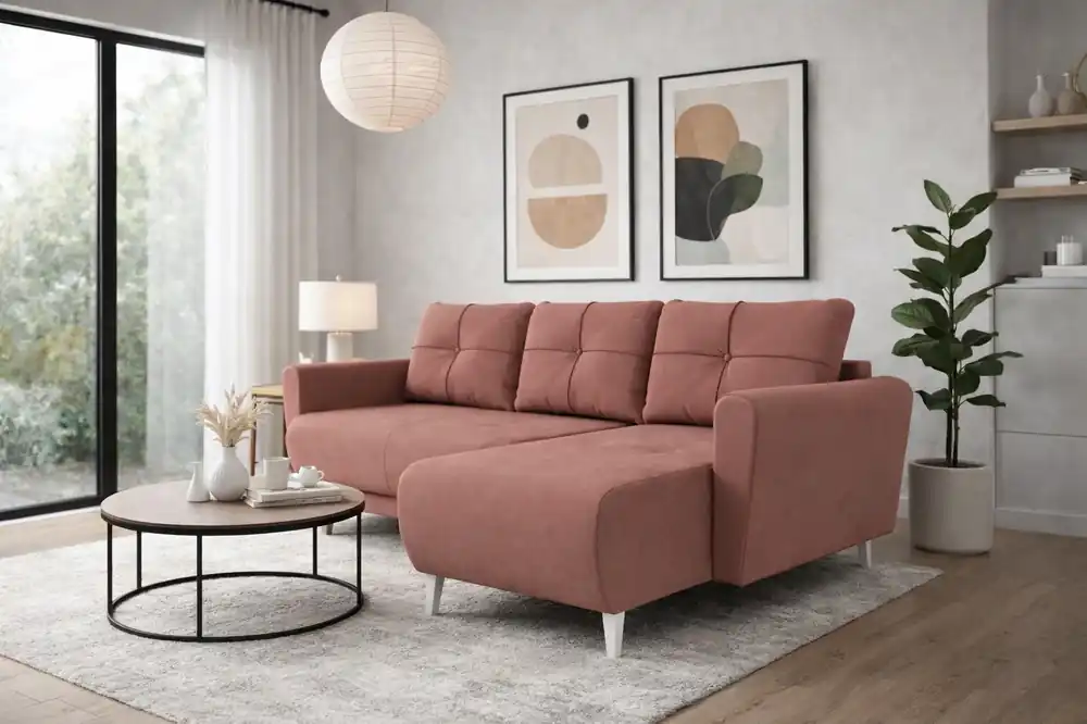 Ecksofa mit Schlaffunktion Felicie Lachsfarbe Universal Ecksofa stilvolles Design das in jede Einrichtung passt Günstig
