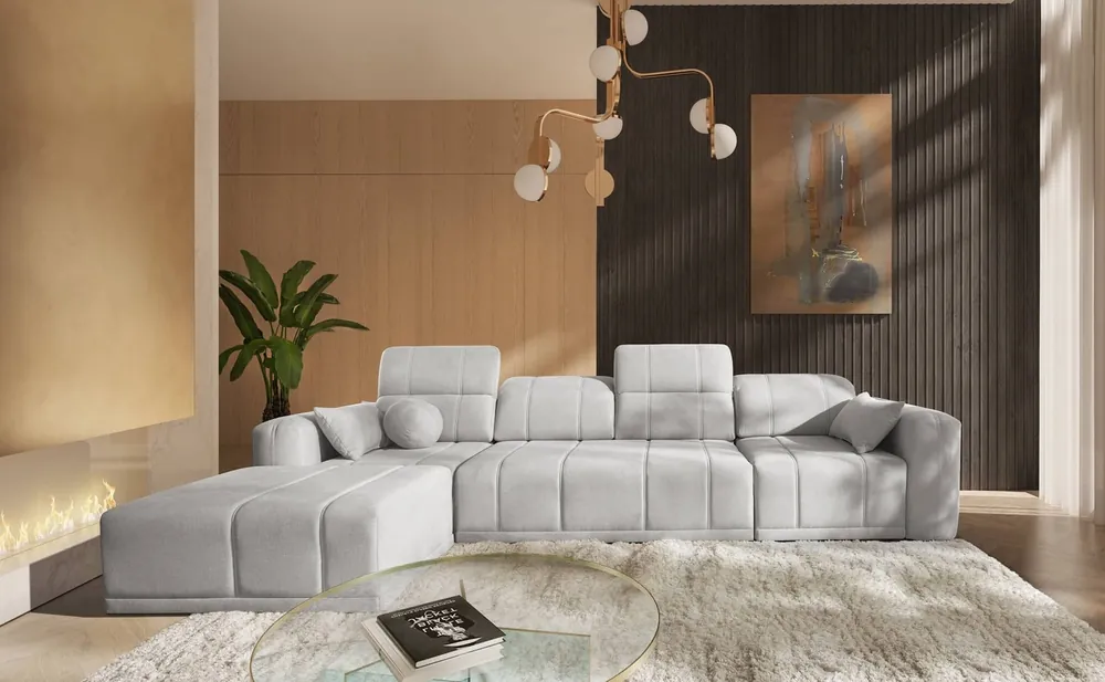 Beliebt Ecksofa mit Schlaffunktion Cetara XII graue Esche links stilvolles Design bequeme verschiebbare Rückenlehnen zwei Bettkästen
