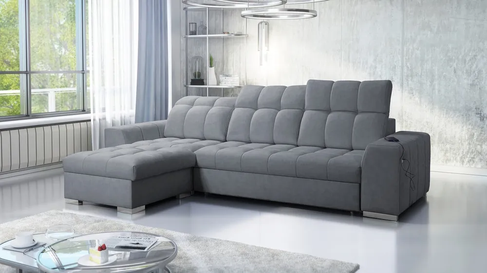 Ecksofa mit Schlaffunktion Luigi grau links Ecksofa mit zwei Bettkästen Stoff mit einer interessanten Struktur Garantierte Lieferung