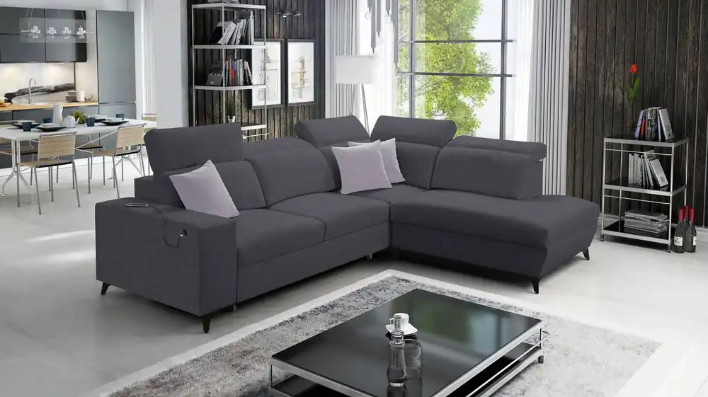 Ecksofa mit Schlaffunktion Kelly Sleek VII graphit rechts geflochten komfortable und funktionelle Ecksofa für das Wohnzimmer Schneller Versand