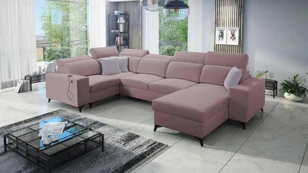 Ecksofa mit Schlaffunktion Kelly Sleek IV lavendel rosa rechte Ecke Schlafsofa mit Bettzeugkästen Webstoff Neu Im Sortiment