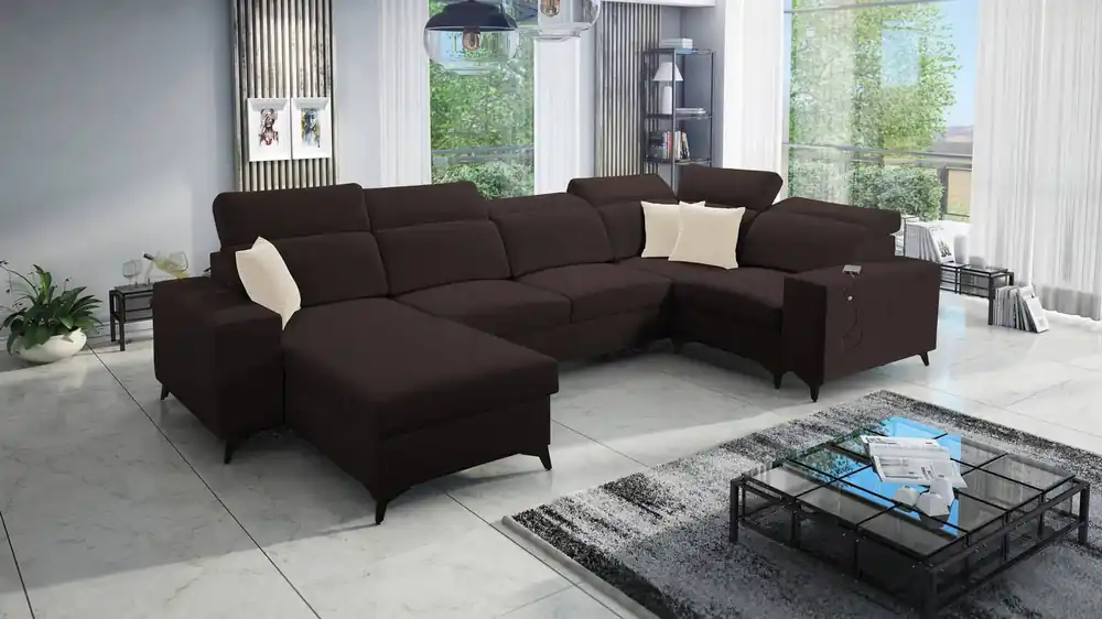 Sonderangebot Ecksofa mit Schlaffunktion Kelly Sleek IV braun links Ecksofa mit Bettkästen Webstoff
