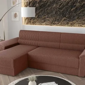 Top-Preis Ecksofa mit Schlaffunktion Fogu II Indian pink linke Seite stilvolles Ecksofa mit bequemen Armlehnen und Bettzeugcontainer