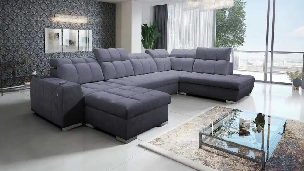 Heißes Angebot Ecksofa mit Schlaffunktion Luigi VI graphit links stilvolles Ecksofa mit Bettkästen, bezogen mit weichem Stoff