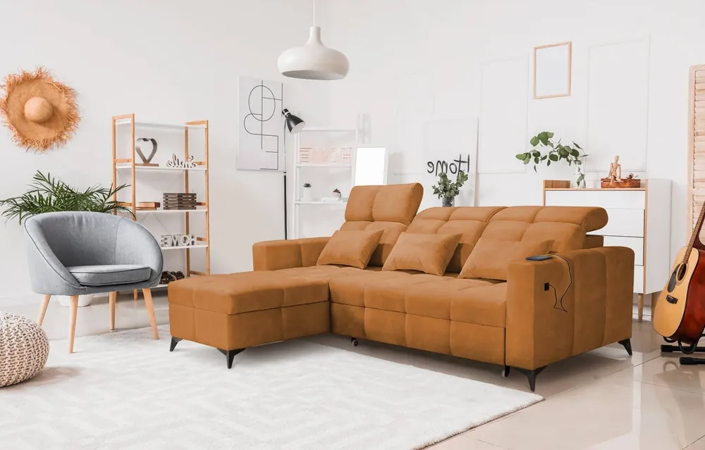 Ecksofa mit Schlaffunktion Laredo honey left komfortables und stilvolles Ecksofa mit Bettzeugcontainer Expressversand