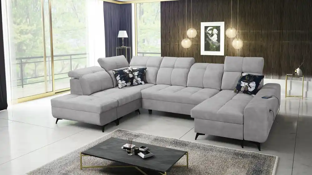Buffalo VI Ecksofa mit Schlaffunktion graue Esche rechte Ecke funktionelles und stilvolles Schlafsofa mit Bettzeugcontainern Finale Aktion