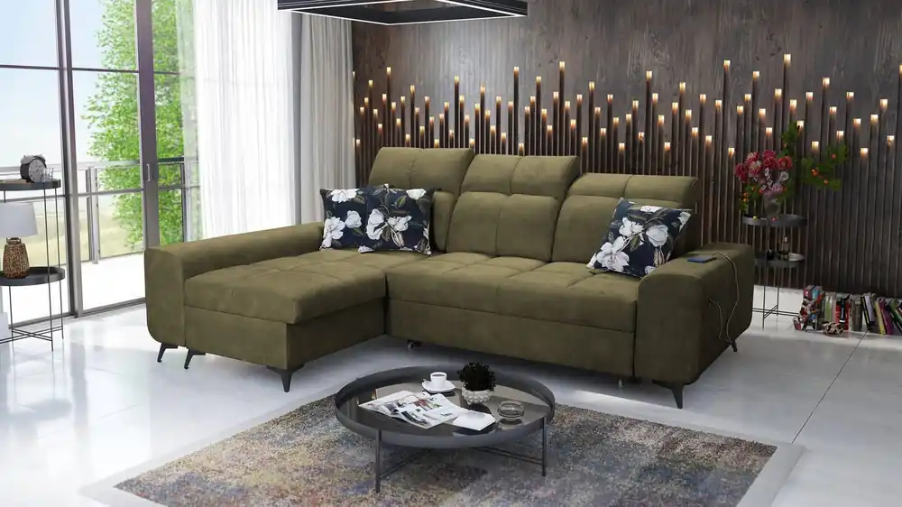 Aktuell Buffalo Schlafsofa oliv links funktionelles und stilvolles Ecksofa mit einem Bettzeugbehälter