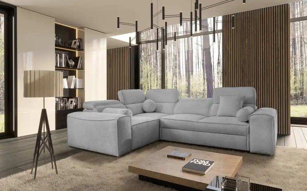Ecksofa mit Schlaffunktion Viano II hellgrau links Designer Schlafsofa das sich in moderne Einrichtungen einfügt Neu