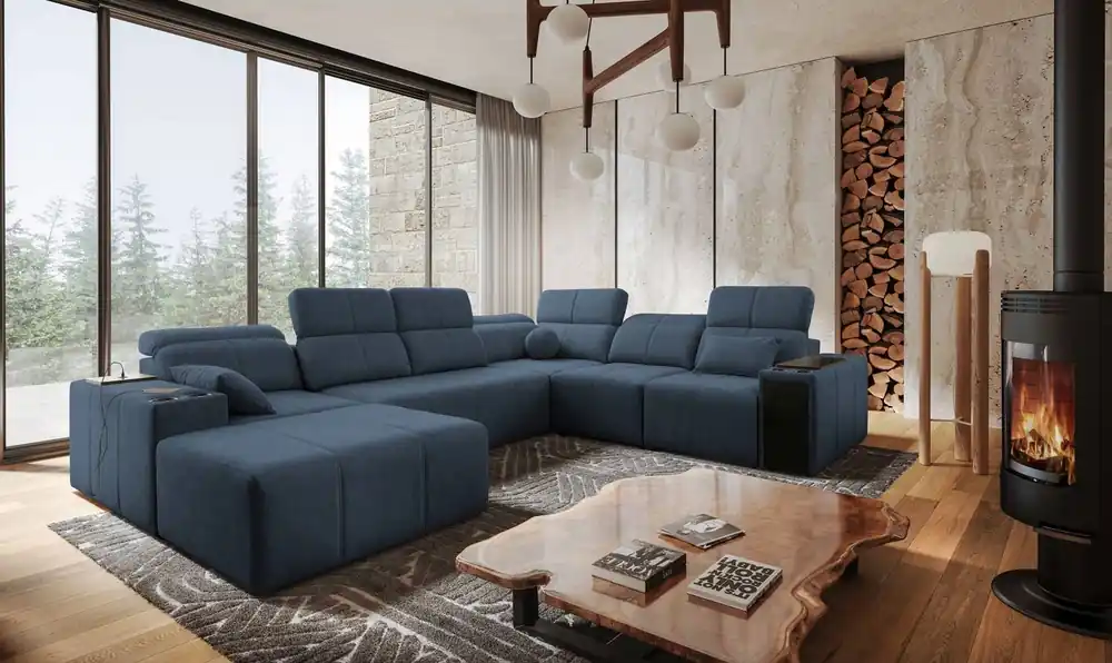 Versand Am Gleichen Tag Ecksofa mit Schlaffunktion Tesalia VIII blau links bequemes Ecksofa für das Wohnzimmer mit innovativer Schiebefunktion der Rückenlehne