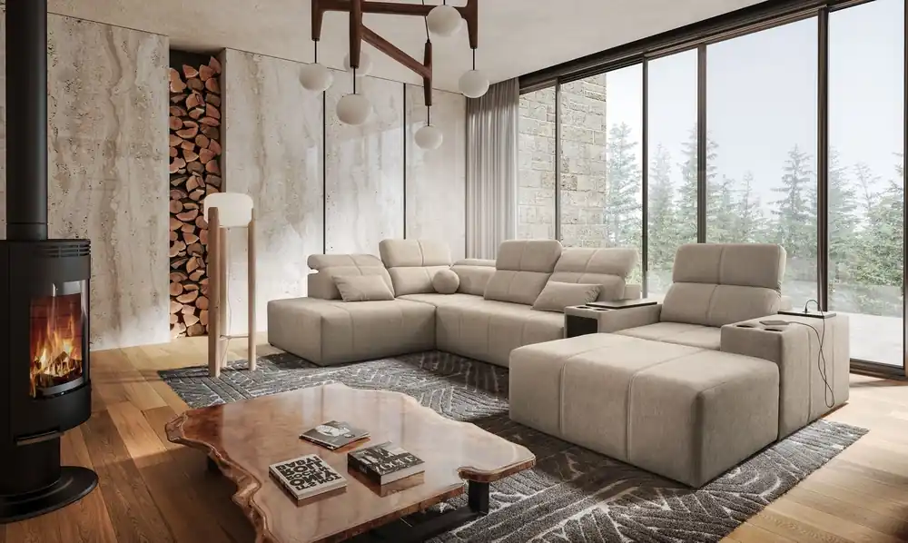 Ecksofa mit Schlaffunktion Tesalia V beige rechtsseitiges Komfort-Ecksofa mit Schublade und Schiebefunktion der Rückenlehne Online Kaufen