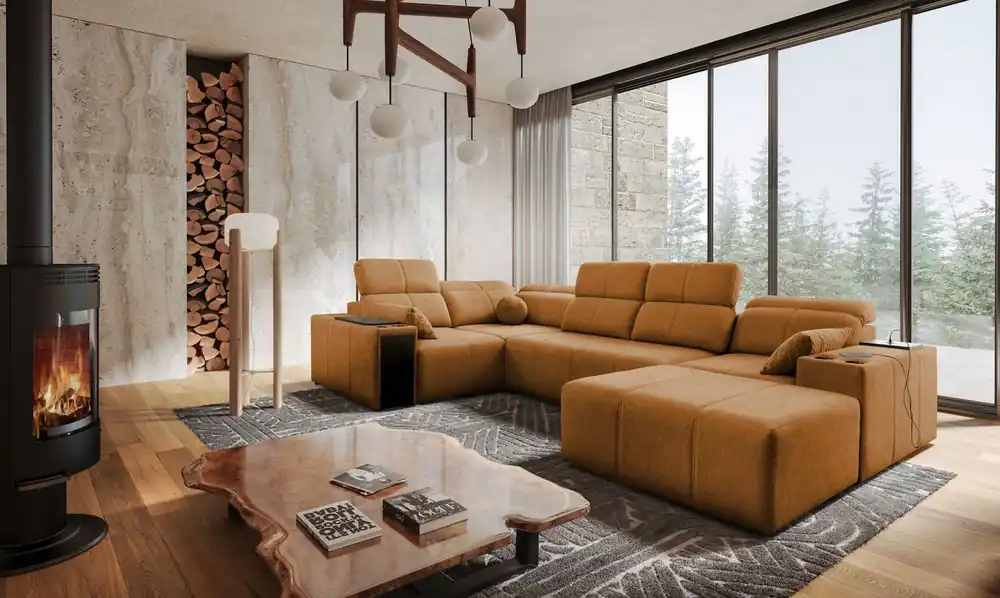 Ecksofa mit Schlaffunktion Tesalia IV honey right komfortables Ecksofa für den Wohnbereich mit innovativer Schiebefunktion der Rückenlehne Zertifiziert