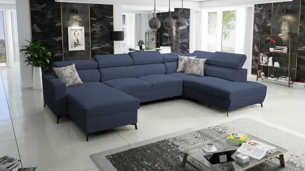 Preisreduziert Ecksofa mit Schlaffunktion Savona VI navy blue links elegantes und bequemes Ecksofa für Wohnzimmer mit zwei Bettkästen