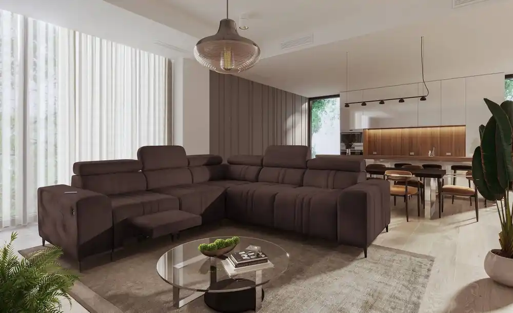 Günstig Ecksofa mit Schlaffunktion Castel III Lux braun linke Ecke äußerst bequemes Ecksofa für das Wohnzimmer mit ausziehbarer Fußstütze