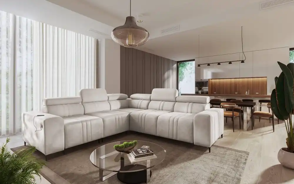 Kracherpreis Ecksofa mit Schlaffunktion Castel III beige linkes Ecksofa mit zwei Bettkästen verstellbare Kopfstützen