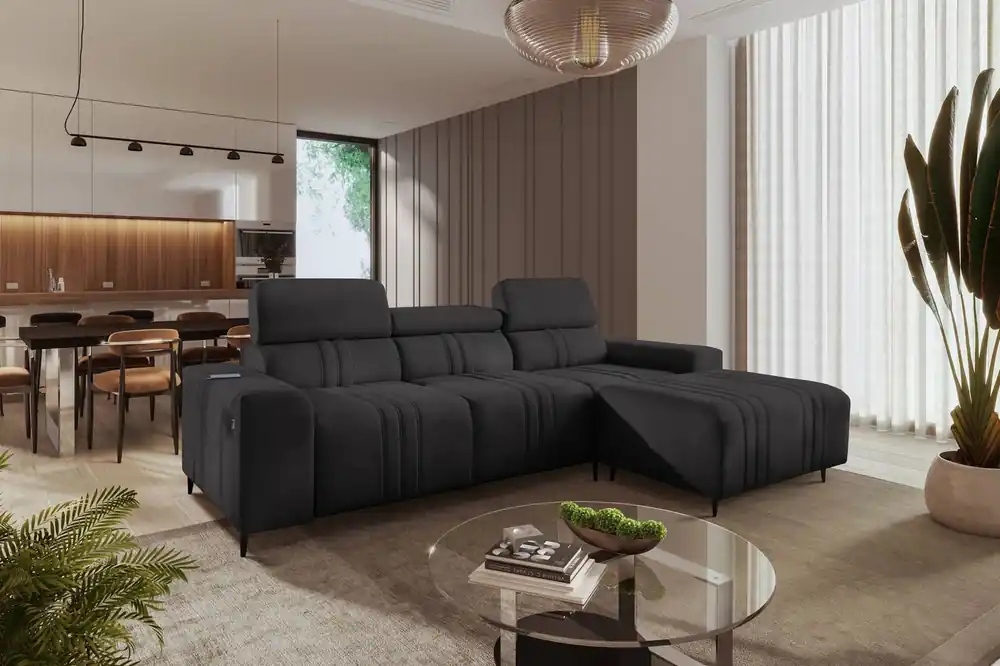 Ecksofa mit Schlaffunktion Castel graphit rechte Ecke komfortables und stilvolles Schlafsofa mit Bettzeugcontainer Bestseller