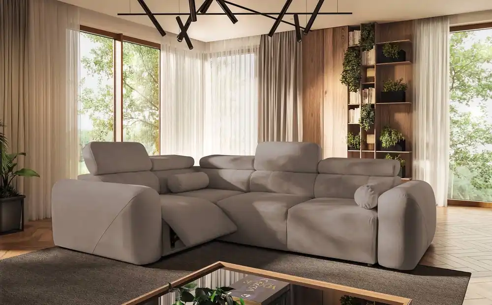 Ecksofa mit Schlaffunktion Cantare II Lux dunkelbeige links Komfort-Ecksofa für Wohnzimmer mit hochklappbarem Fußteil weicher Stoff Nur Für Kurze Zeit