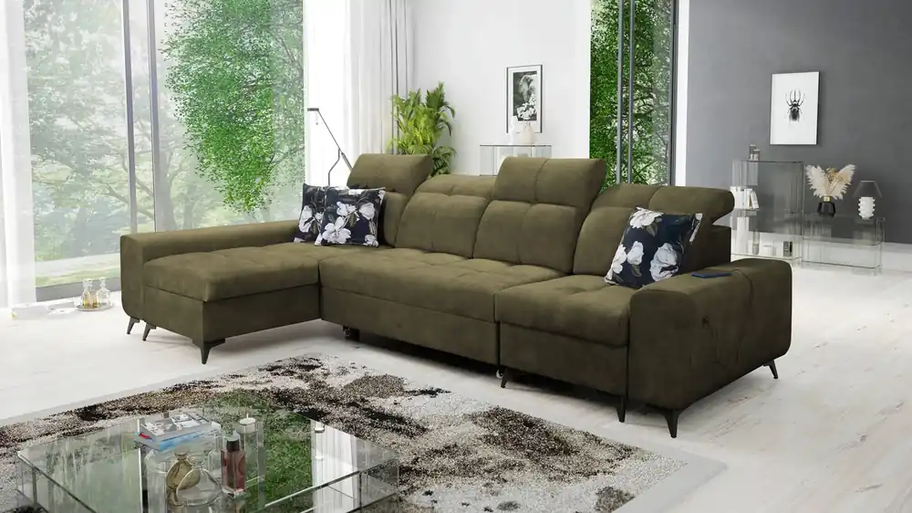 Ecksofa mit Schlaffunktion Buffalo XII olive links stilvolles und funktionelles Schlafsofa mit Bettzeugcontainer Direkt Vom Hersteller