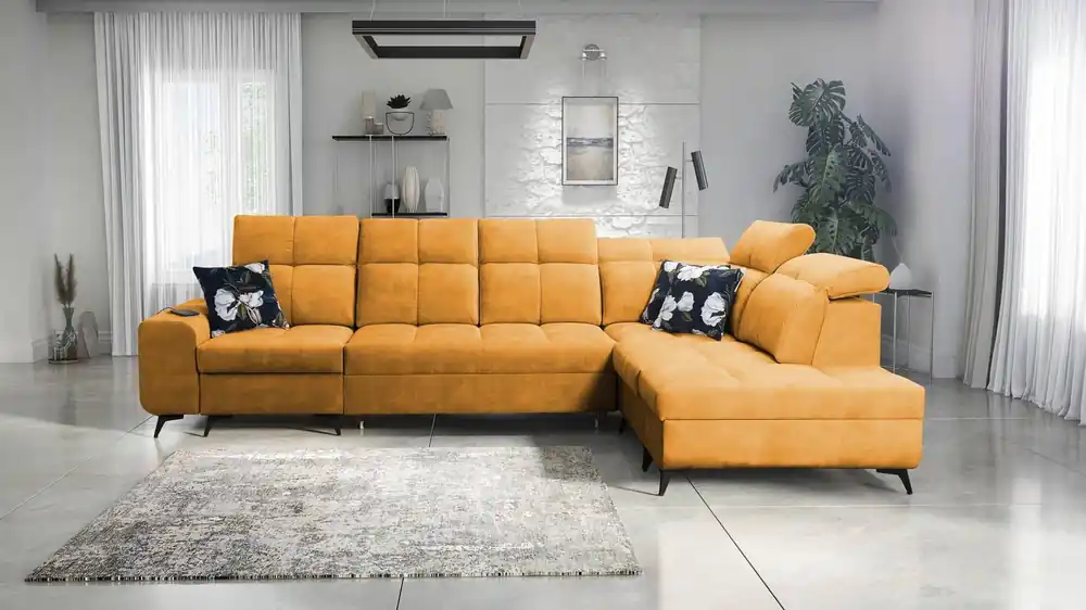 Ecksofa mit Schlaffunktion Buffalo XI gelb rechte Seite stilvolles Ecksofa mit drei Bettkästen Velourstoff Markenprodukt