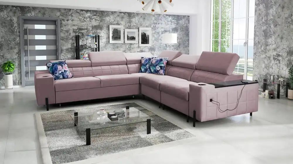 Abverkauf Ecksofa mit Schlaffunktion Belvi IV heather right elegantes und stilvolles Ecksofa für das Wohnzimmer praktischer Stauraum an der Seite