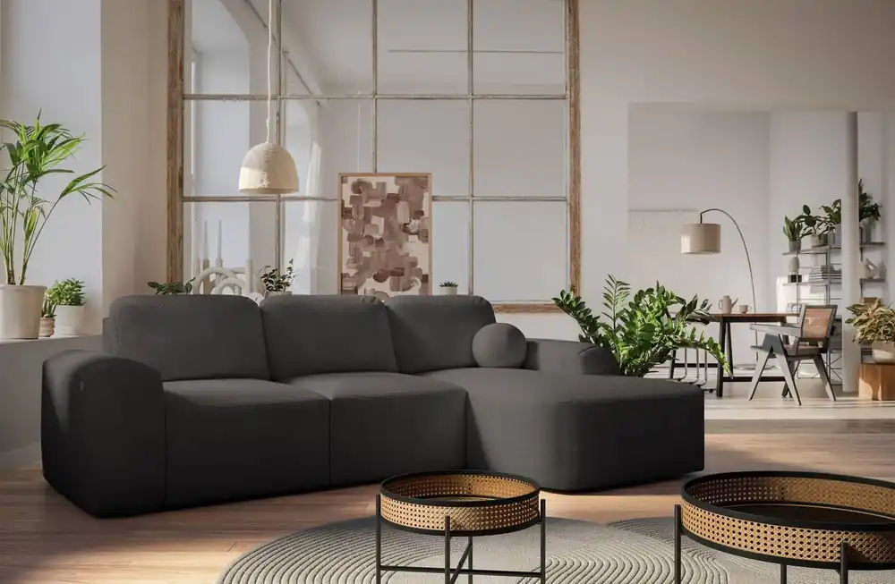 Zertifiziert Ecksofa mit Schlaffunktion Arbon graphit rechte Ecke modernes Design mit markanter Form weicher Stoff