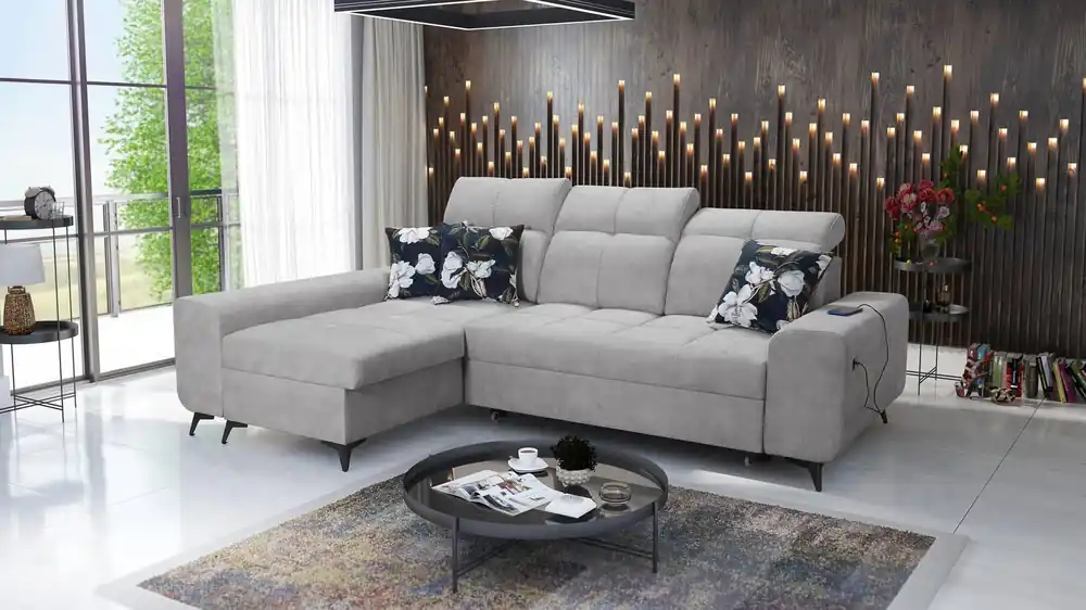 Buffalo Schlafsofa grau Esche links funktionelles und stilvolles Ecksofa mit Bettzeugcontainer Sale