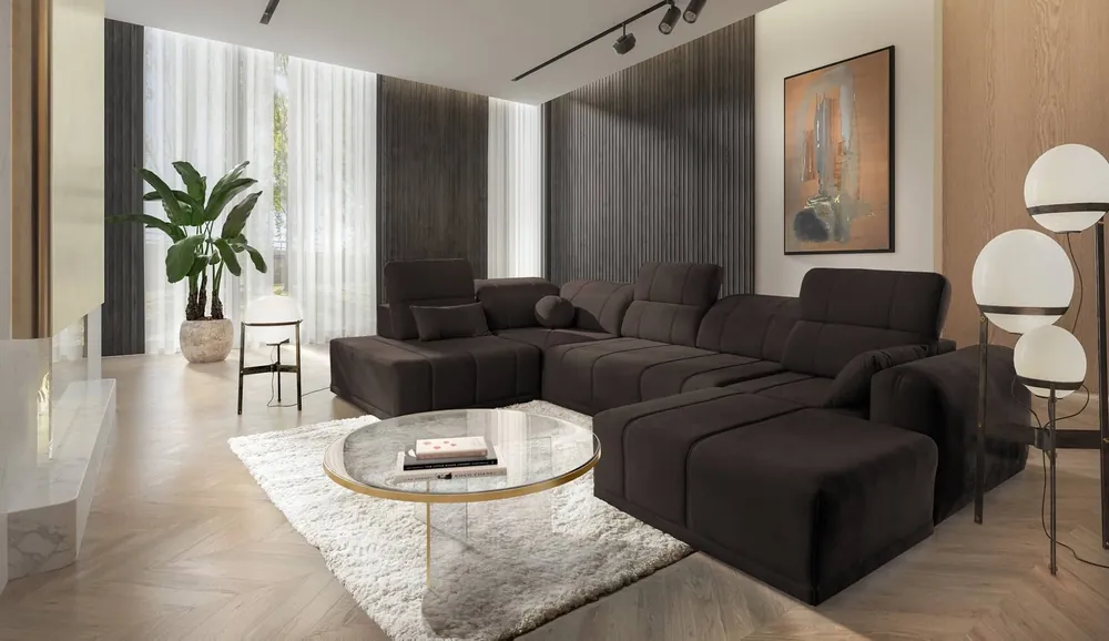 Knallerangebot Ecksofa mit Schlaffunktion Cetara VI braun rechte Seite komfortables und stilvolles Ecksofa mit verschiebbaren Rückenlehnen