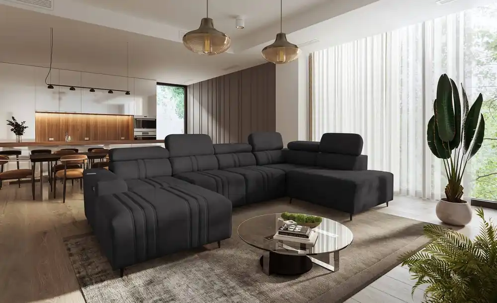 Must-Have Ecksofa mit Schlaffunktion Castel VI graphit links komfortables und elegantes Ecksofa mit zwei Bettkästen