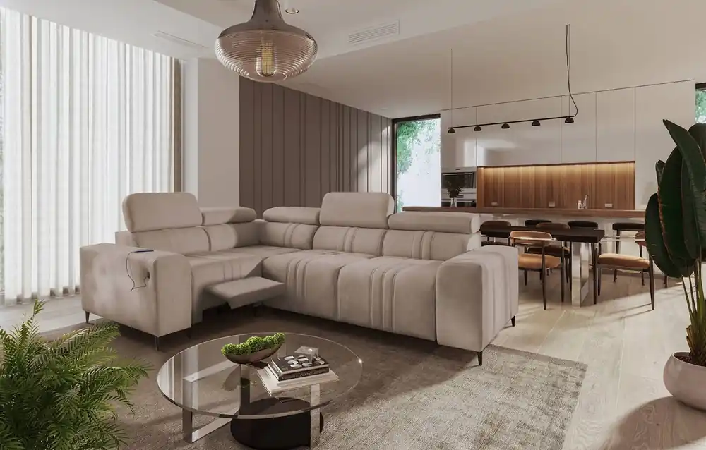 Ecksofa mit Schlaffunktion Castel II Lux hellbraun links komfortables Ecksofa für das Wohnzimmer mit bequemer ausziehbarer Fußstütze Heißes Angebot
