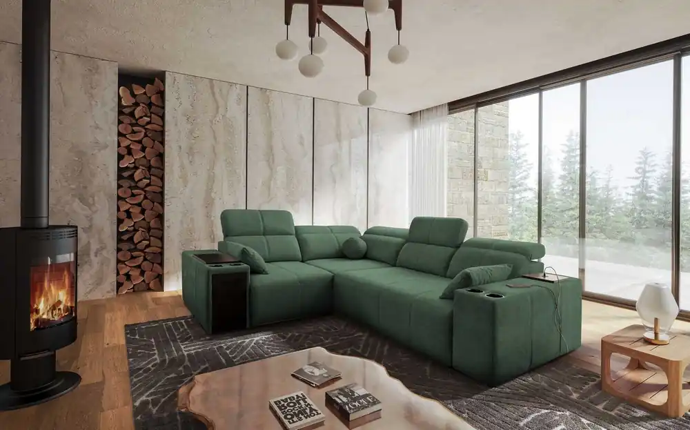 Ecksofa mit Schlaffunktion Tesalia II mint links bequemes Ecksofa für das Wohnzimmer mit verschiebbarer Rückenlehne Bettzeugcontainer Sonderangebot