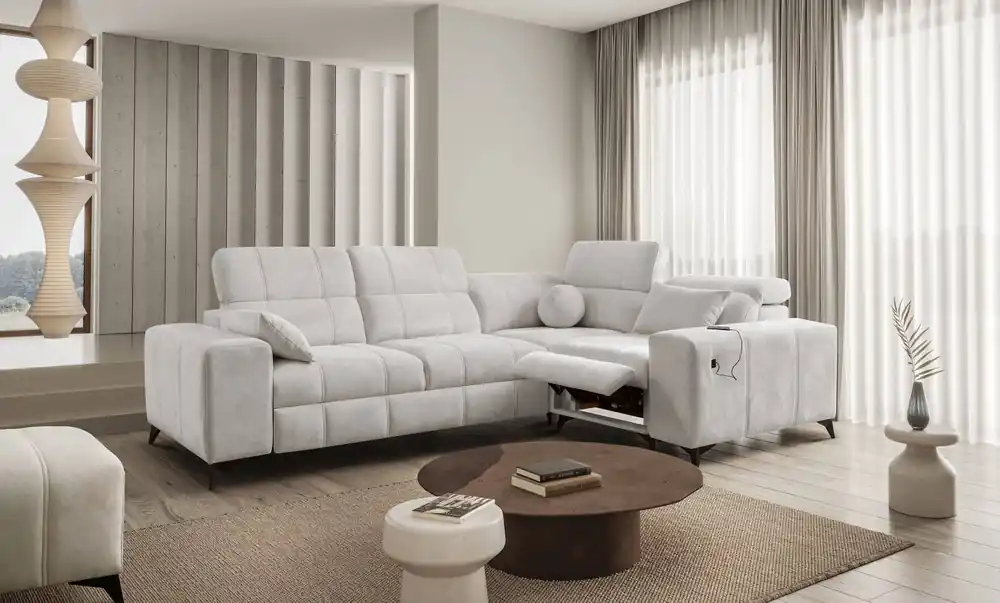 Ecksofa mit Schlaffunktion Penejos II Lux grau Esche rechts komfortables Ecksofa für das Wohnzimmer mit bequemer ausziehbarer Fußstütze Saisonangebot