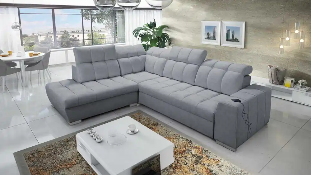 Ecksofa mit Schlaffunktion Luigi VII grau linksseitig Komfort-Ecksofa in modernem Design Preisknaller