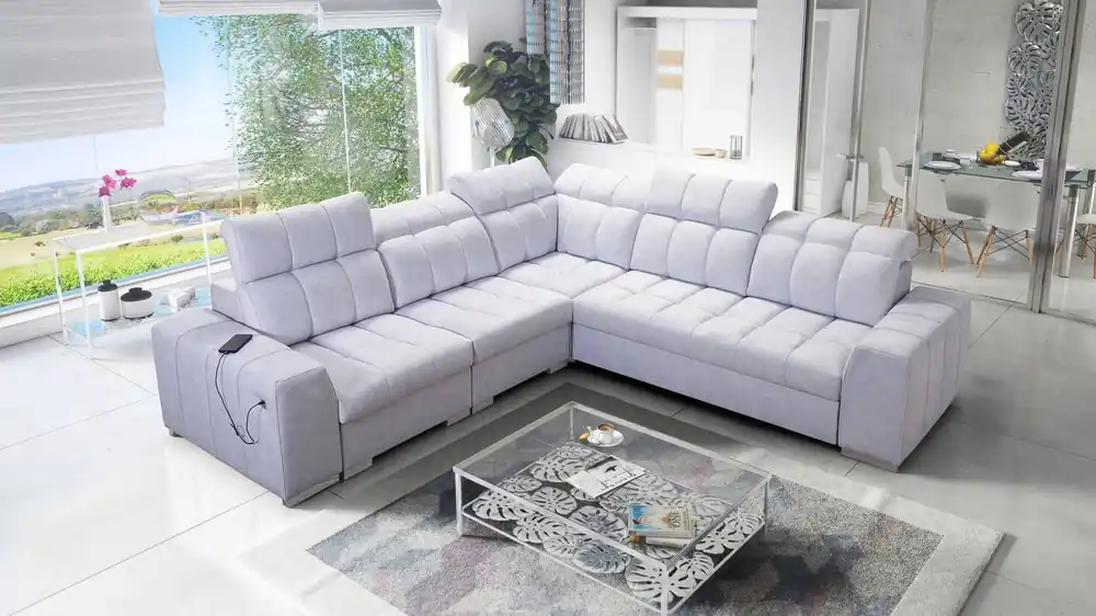 Ecksofa mit Schlaffunktion Luigi III grau Esche links bequemes Ecksofa für das Wohnzimmer perfekt für die tägliche Entspannung Kracherpreis