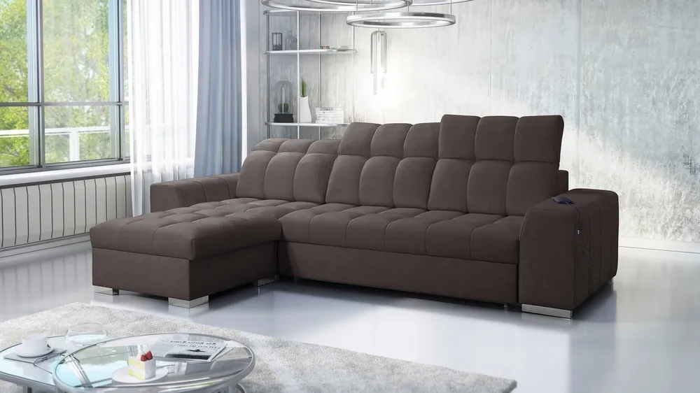 Ecksofa mit Schlaffunktion Luigi braun linkes Ecksofa mit zwei Bettkästen Stoff mit einer interessanten Struktur Markenprodukt