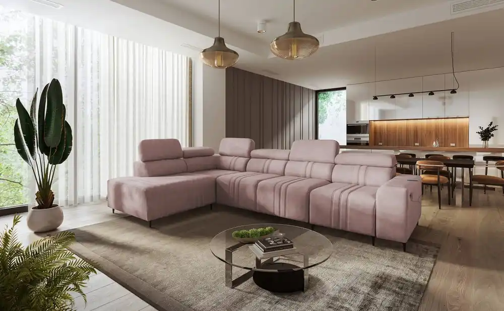 Top-Preis Ecksofa mit Schlaffunktion Castel XI rosa links bequemes Ecksofa mit Stauraum für Bettzeug strapazierfähiger Stoff